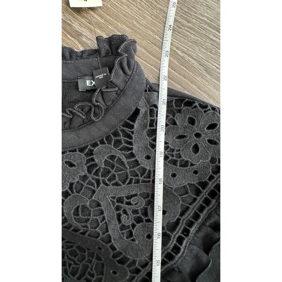 Express Womens Black Lace Trim Detail Ruffled Mock Neck Sweater Size Small NWT - Picture 12 of 13